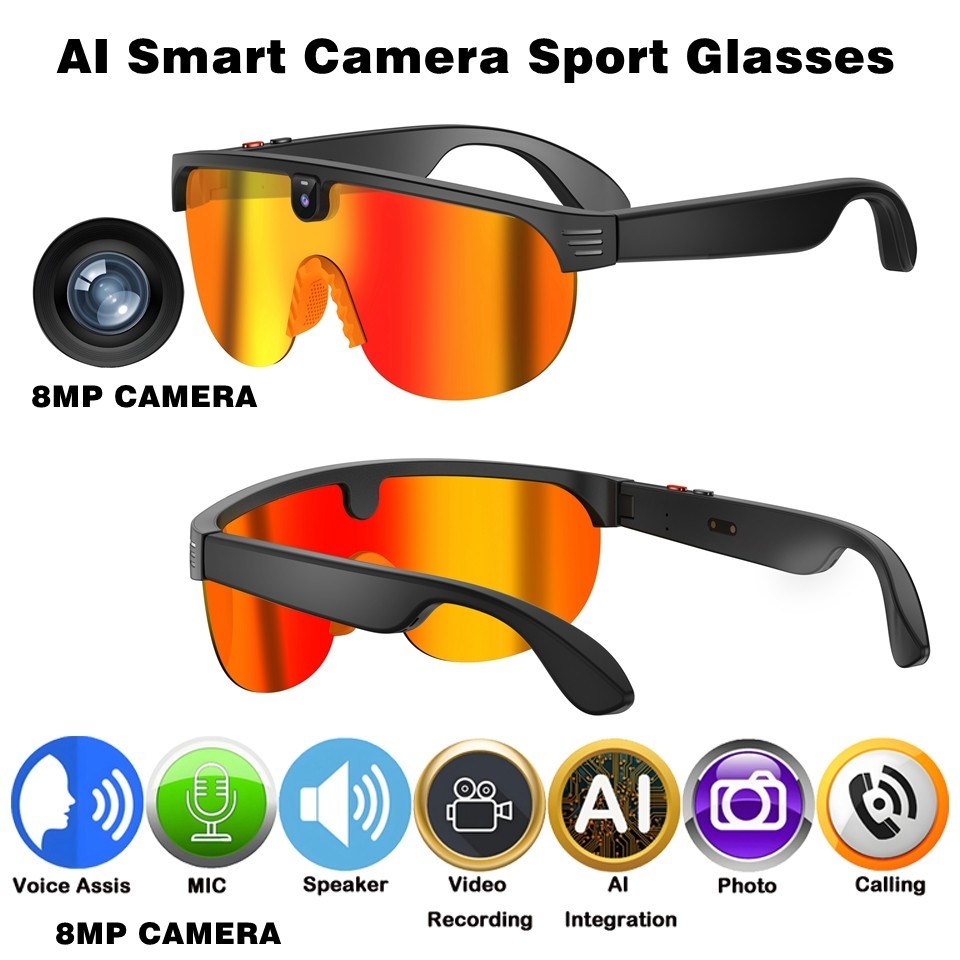 Smart Glasses AI Voice Assistant Camera Glasses Open Ear Sound Mic & Speakers