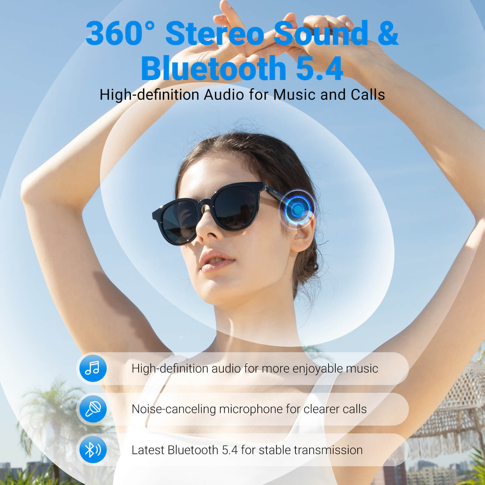 Smart Glasses Bluetooth Audio Sunglasses AI Translator Stereo Music Call Headset