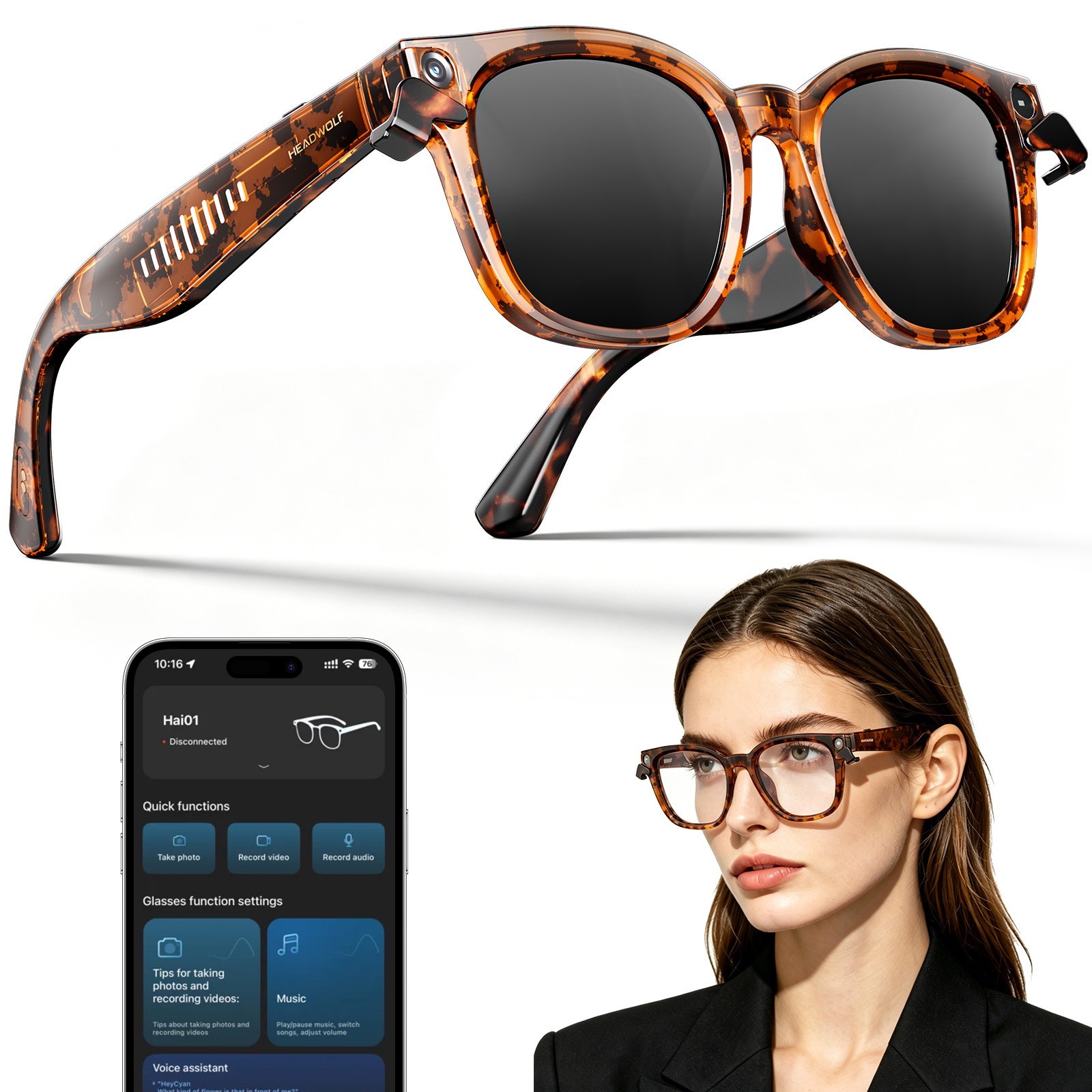 AI Smart Glasses 8MP Anti-Shake Camera 4K Video Recording For Travel Daily Life