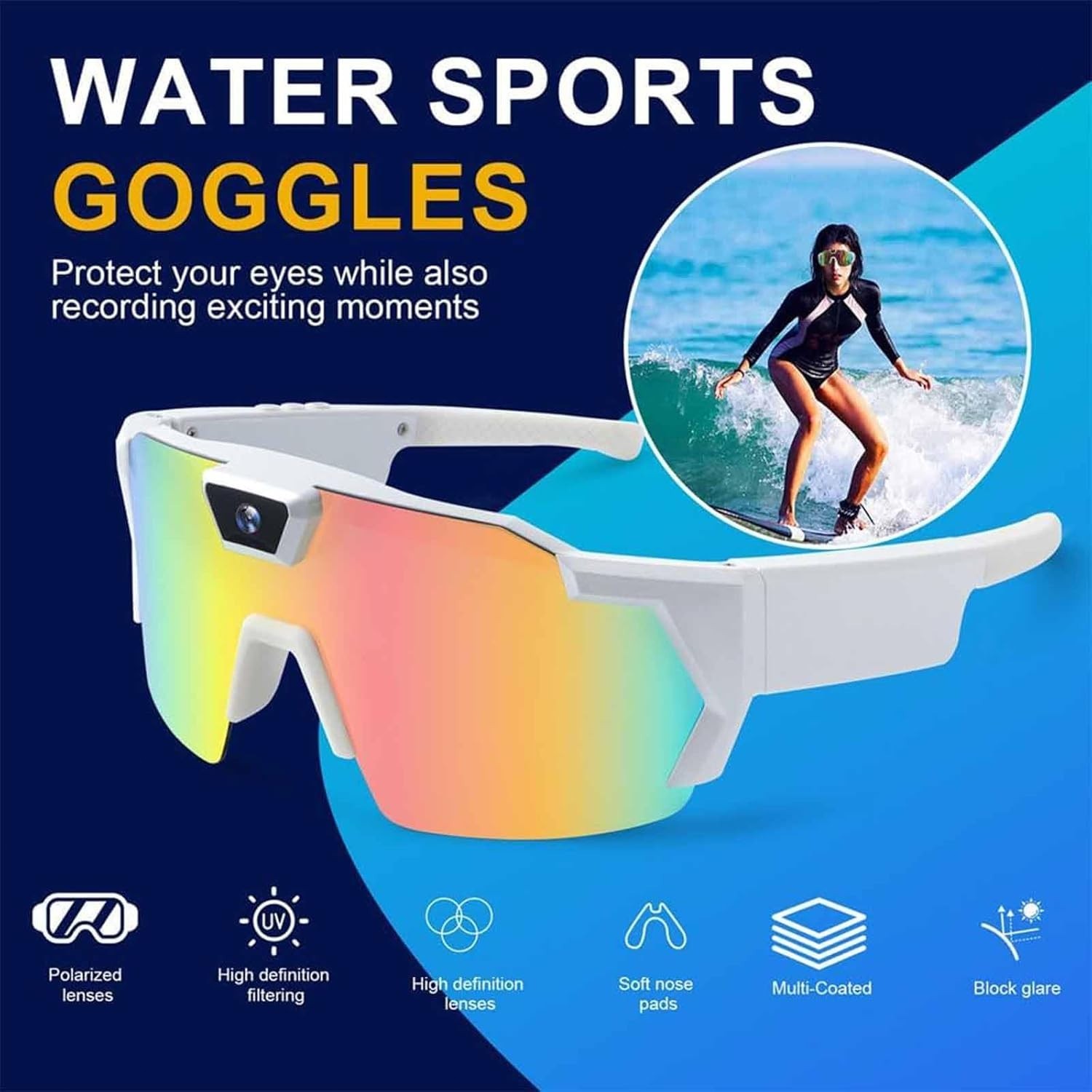 Baseball Glasses with Camera,4K POV Sports Smart Camera Sunglasses Record Video