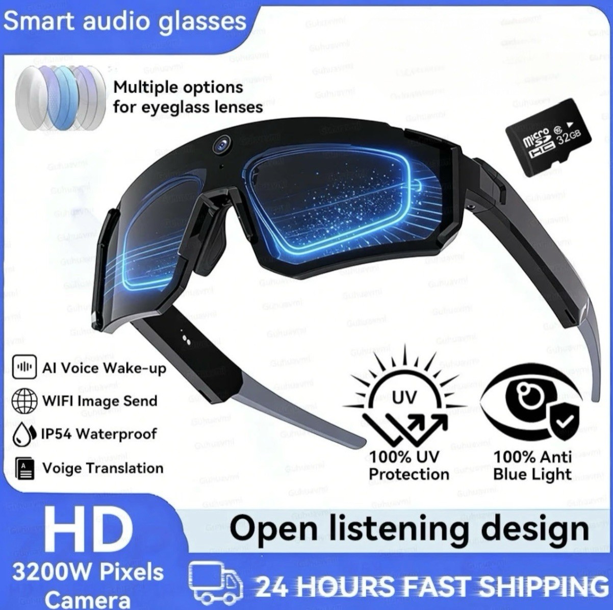 Smart AI Sports Sunglasses with 800W HD Photo-Video Capabilities Smart Glasses