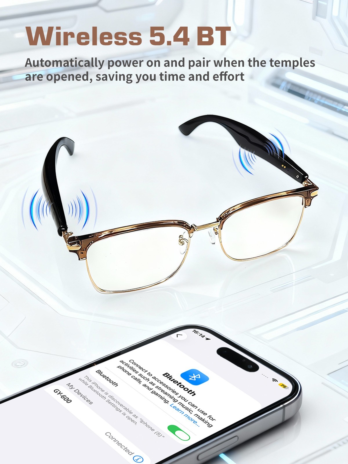 AI Smart Glasses Bluetooth Touch Control Translation for Men & Women Travel,Work