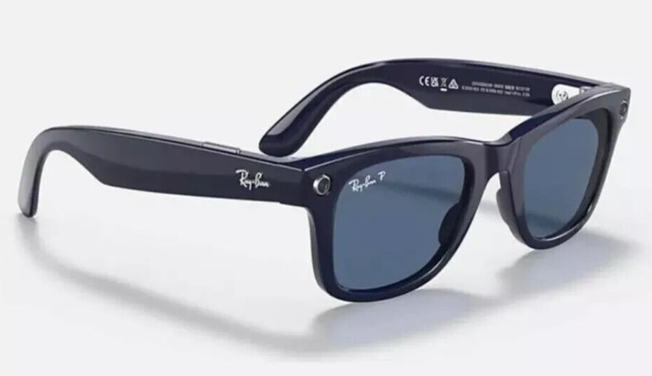 Ray Ban Stories Meteor Smart Glasses Blue Frames Polarized Dark Blue Lens RW4005