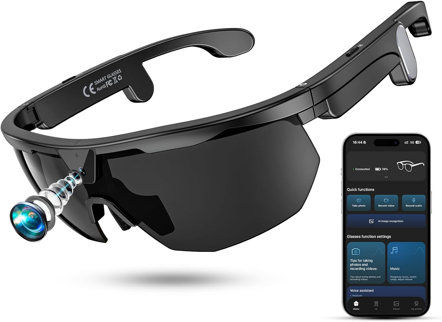 Mingtawn Smart Glasses with 4K HD Anti-Shake Camera & 3D Stereo Speakers | Polar
