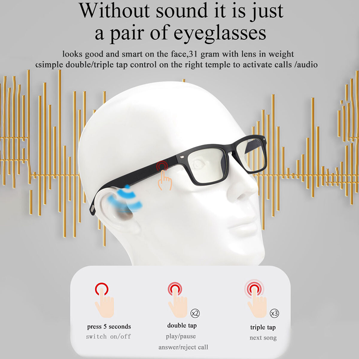 With Mic Bluetooth Sunglasses Wireless Glasses Headphone Headset Stereo Earphone