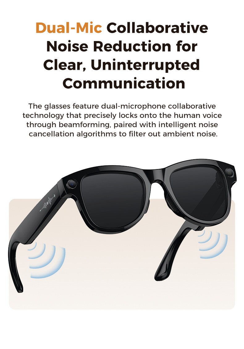 Smart Glasses 800MP Camera 290mAh Battery WITH 3600mAh Charger Case Bluetooth