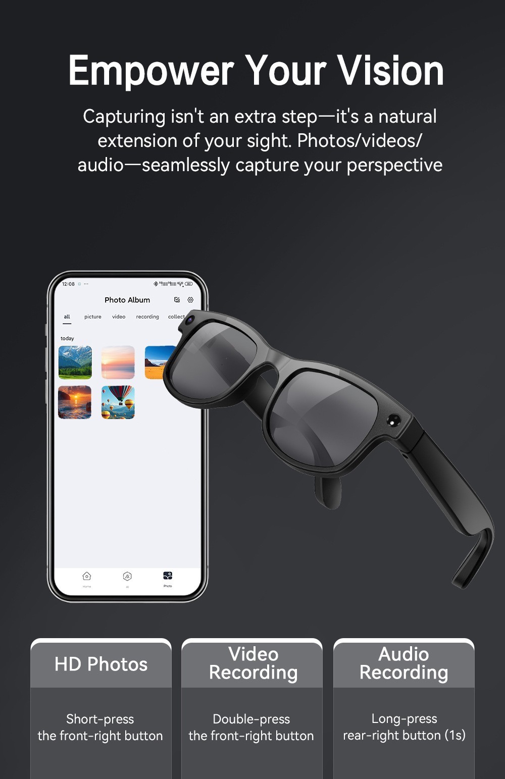 AI Smart Glasses Camera /Photography/Video Recording /Translation IOS/ANDRIOD TG