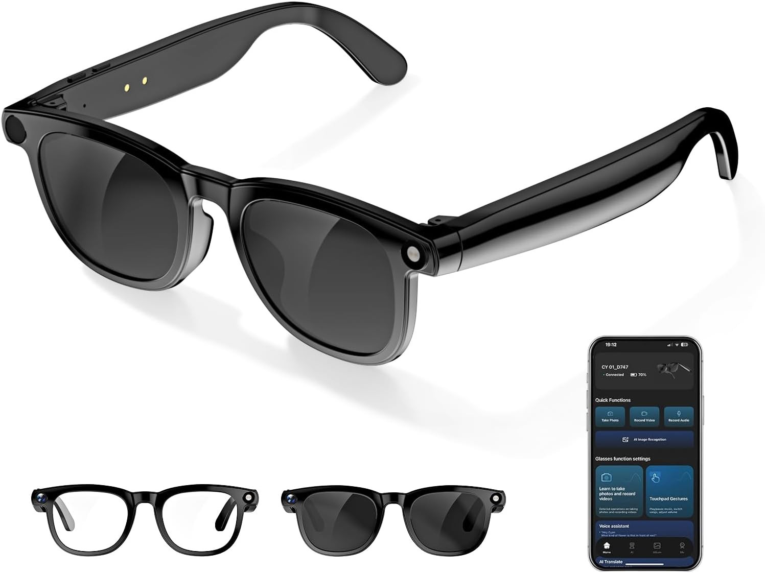 AI Smart Glasses with Camera , 4K Photos & 1080P Video,Real-Time Translation, Bl