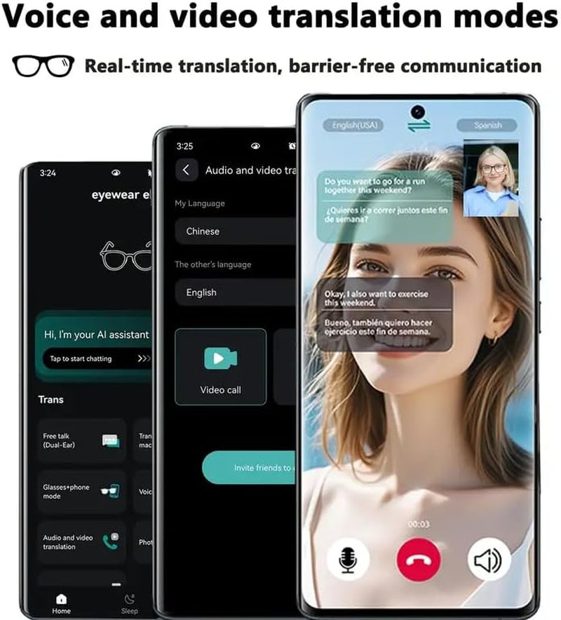 AI Smart Glasses AI Chat Deepseek R1 Gemini-2.5 164 Translations Supported Women