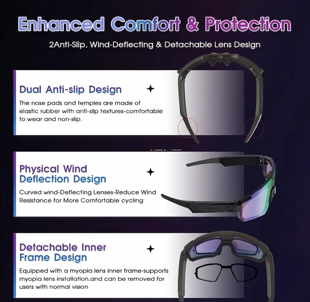 Smart Ai Sports Glasses, Model with Camera, HD Lens, Ideal for Videos, Recording