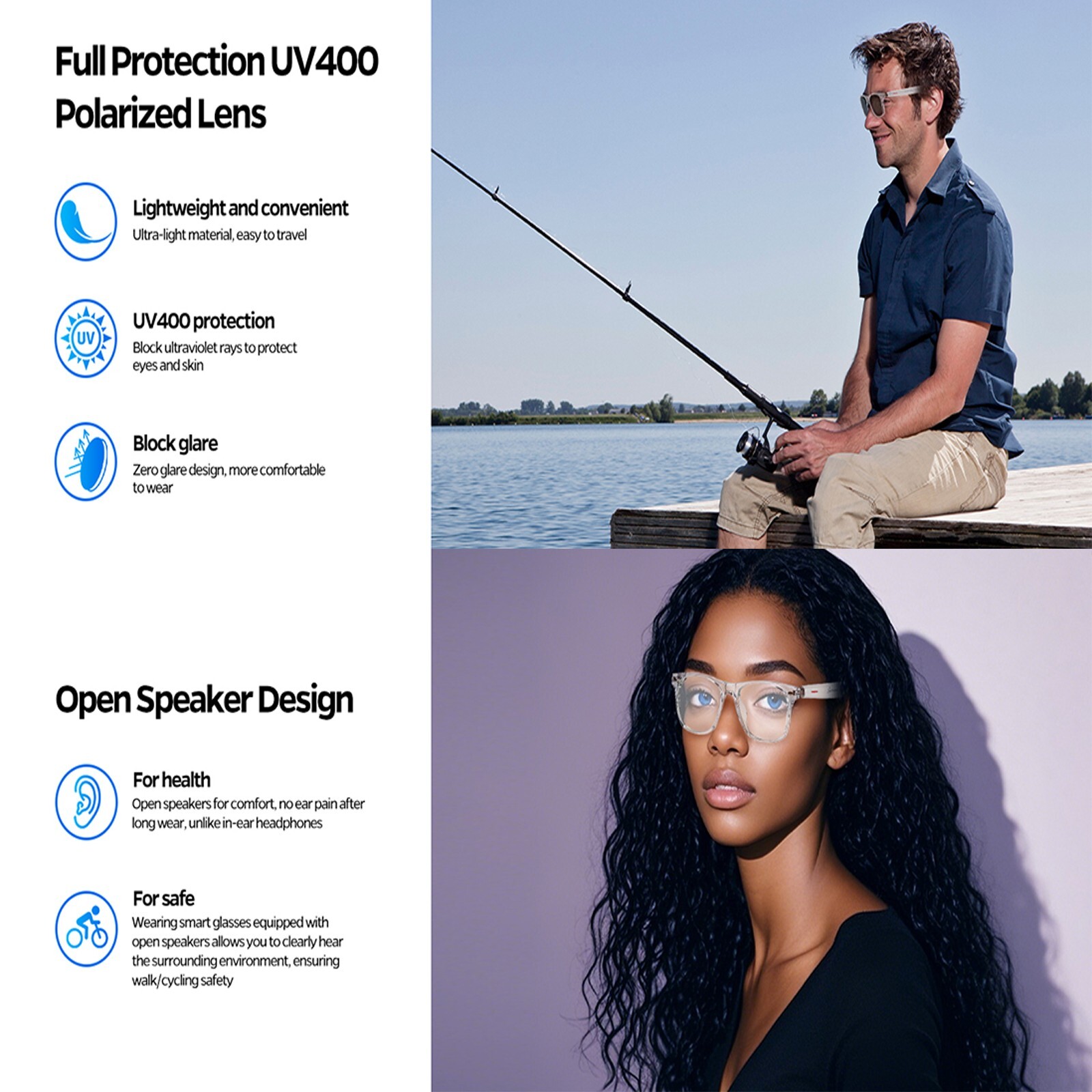 Smart Glasses-Bluetooth Glasses for Men Women,Touch Voice Control,Hand-free Call