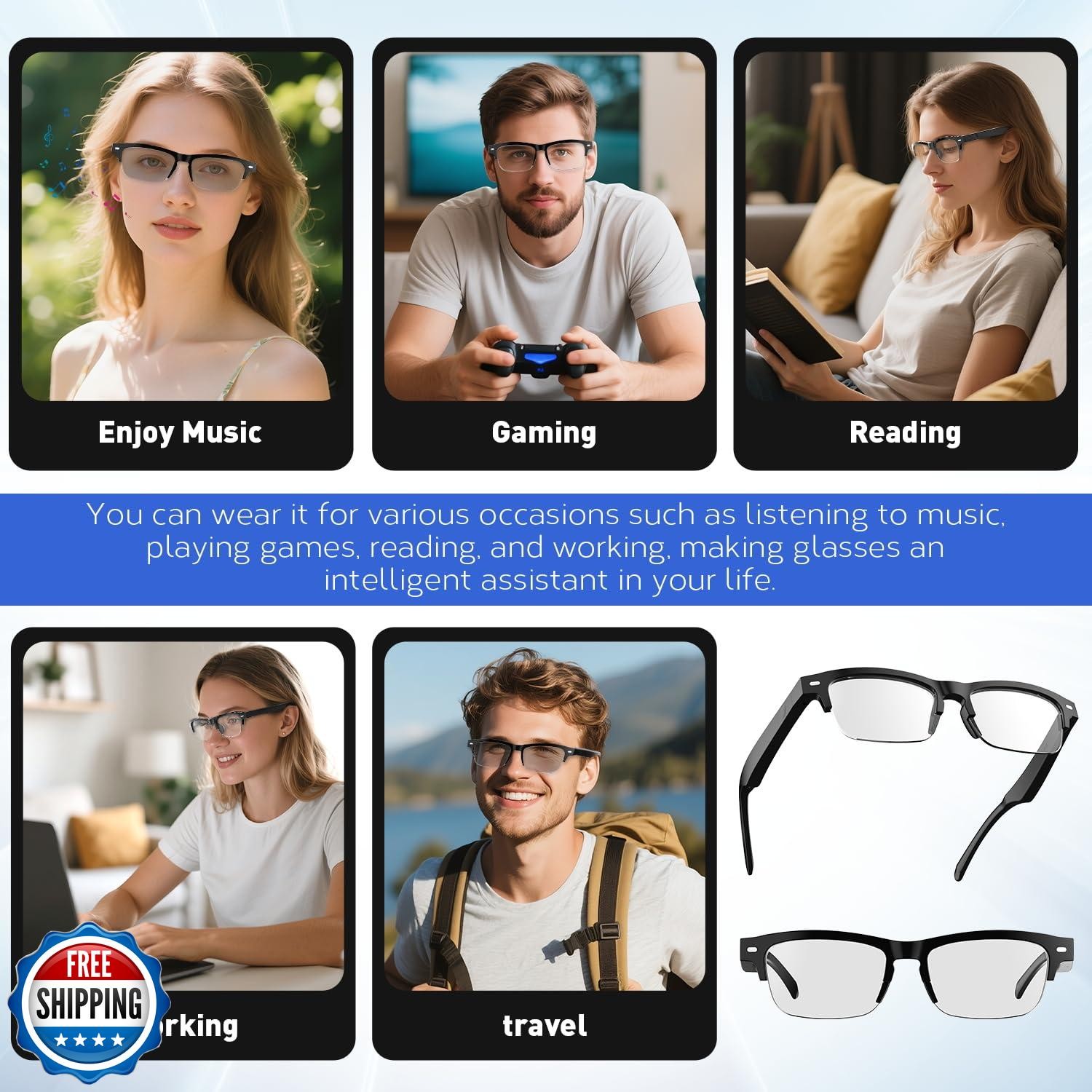 padom Smart Glasses, Open-Ear Sound Mic and Speakers, Smart Audio Polarized S
