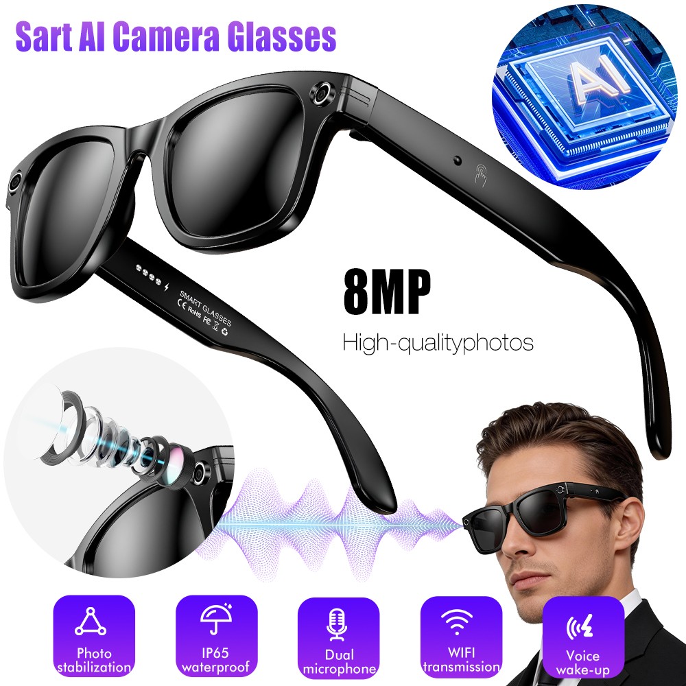 AI Smart Glasses With Camera 8MP 1080P HD Video Recording Translation Eyewear