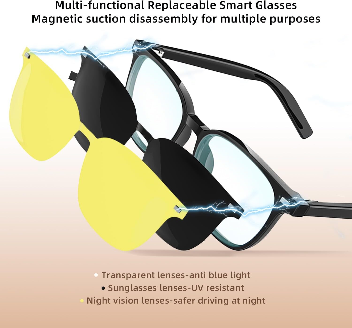 3-IN-1 Wireless Smart Glasses Bluetooth Calling Headset Hands-Free Sunglasses