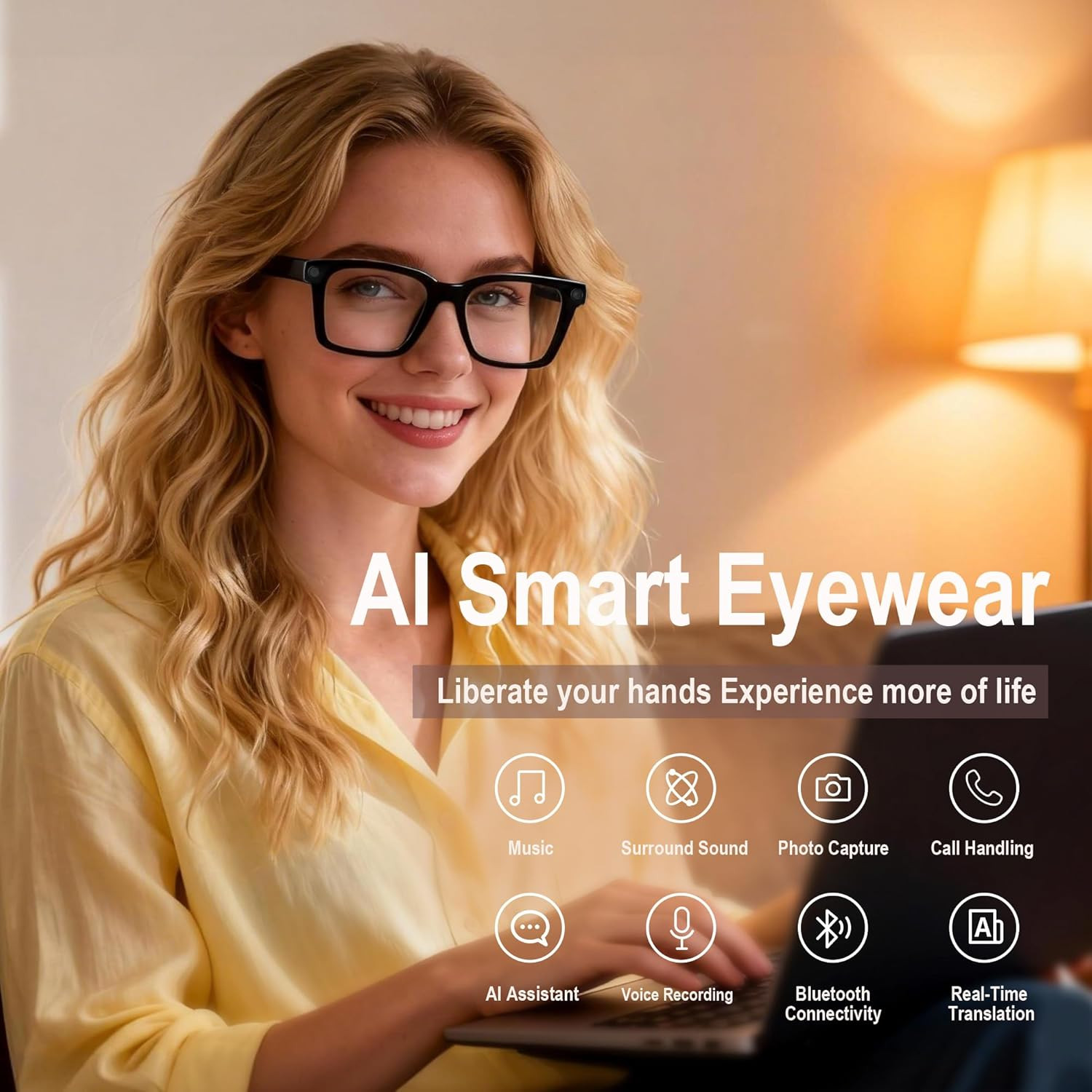 Ai Smart Glasses with Camera and Bluetooth – 4K HD Video Recording, Real-Time Tr