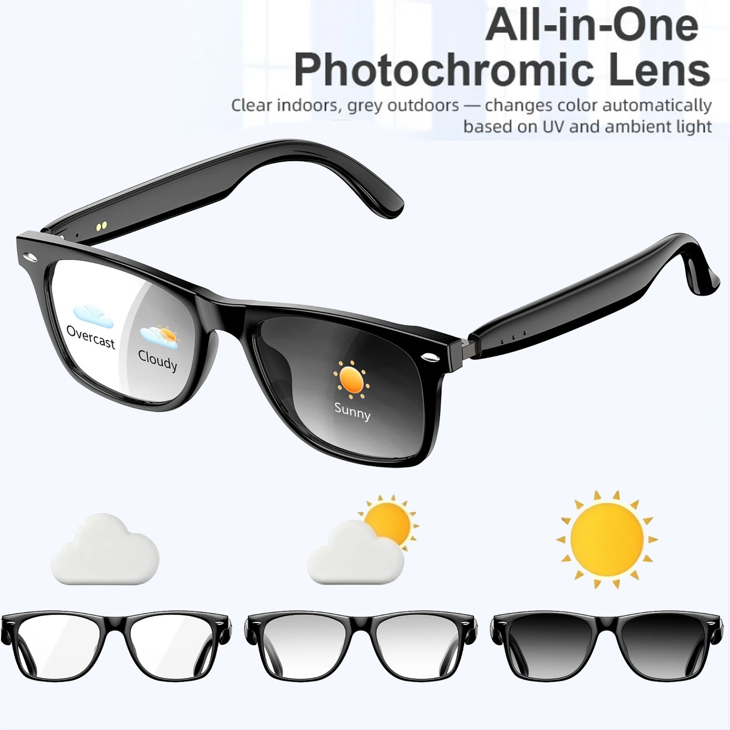 Smart Glasses Men Photochromic Lenses Bluetooth Call Music Glasses Headset