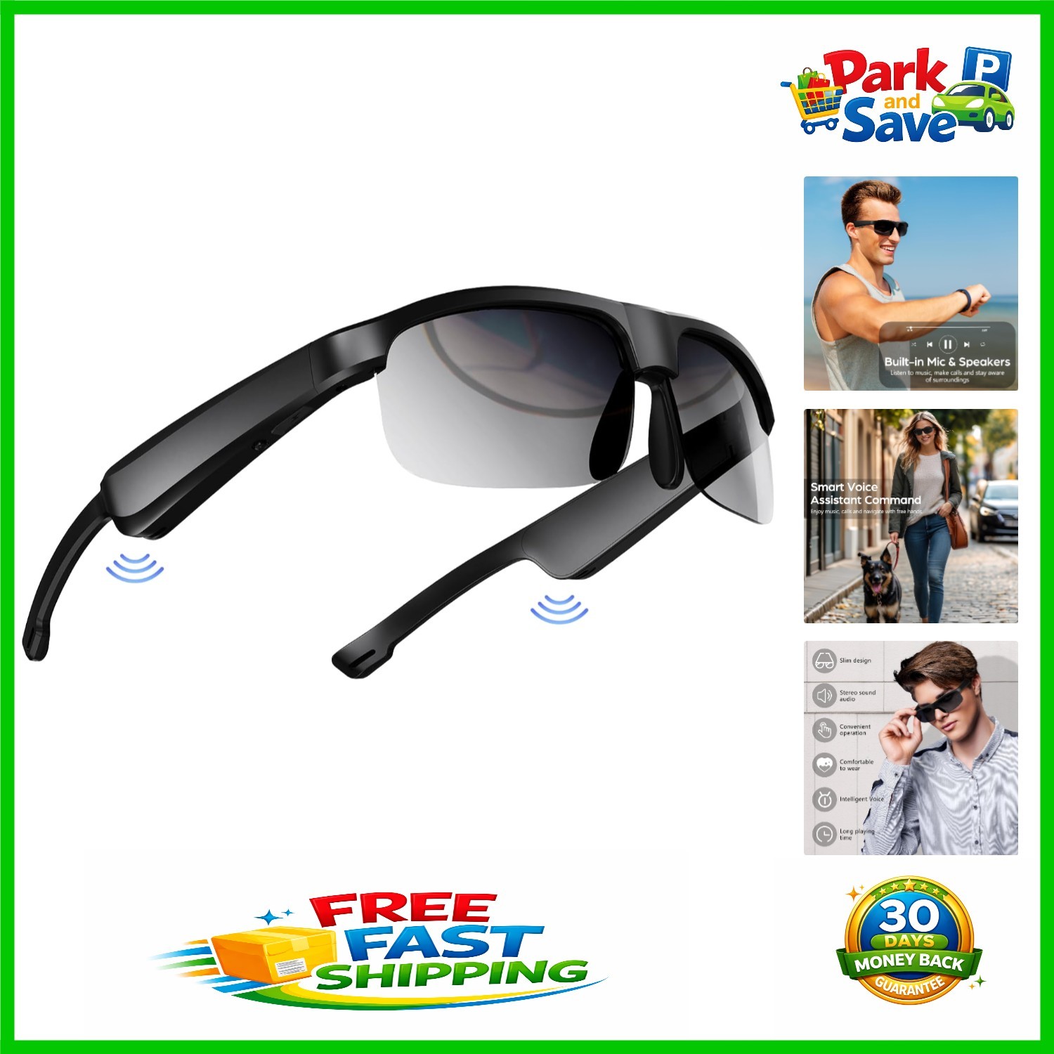 Polarized Bluetooth Audio Sunglasses: Hands-Free Calls & Voice Assistant