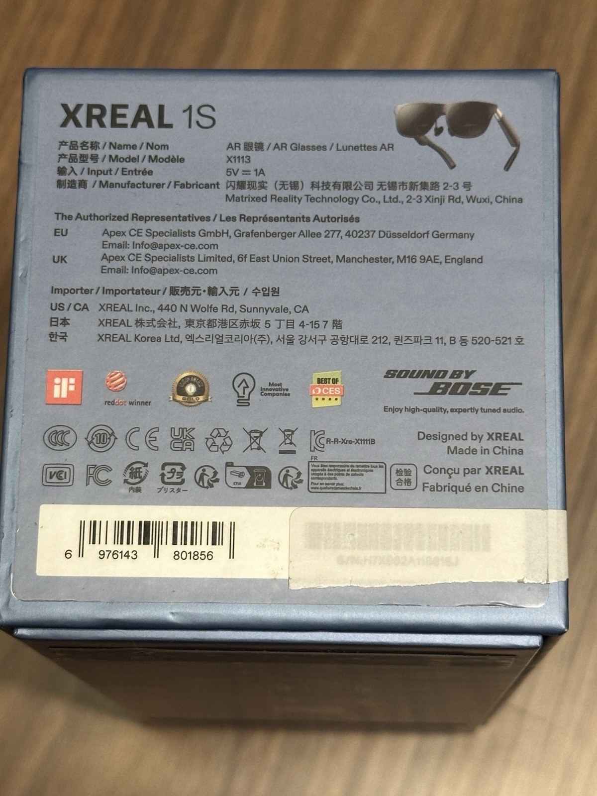 XREAL 1S Smart AR/XR Glasses with X1 Chip 500″ 52° FOV Native 3DoF REAL 3D 120Hz