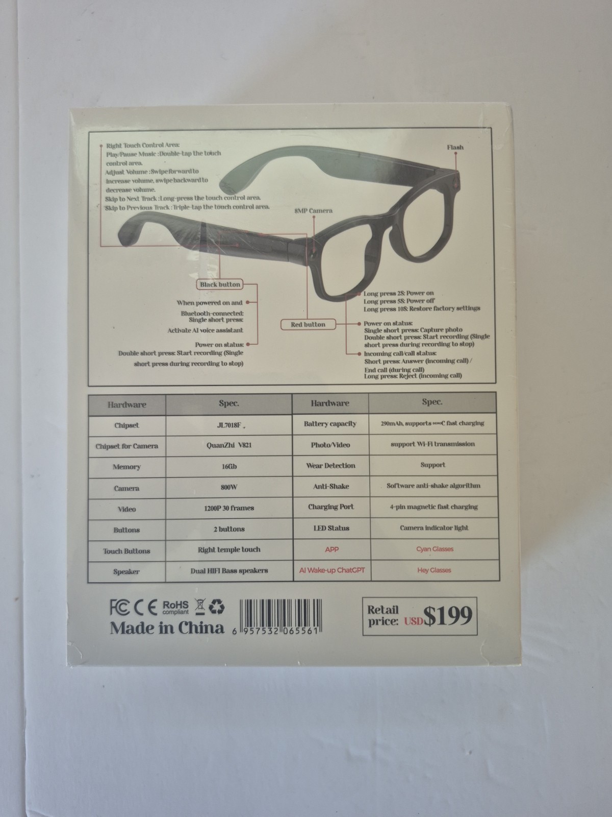AiMB-G1 Bluetooth Voice Control Smart Glasses W/8MP, 1080p Camera BRAND NEW