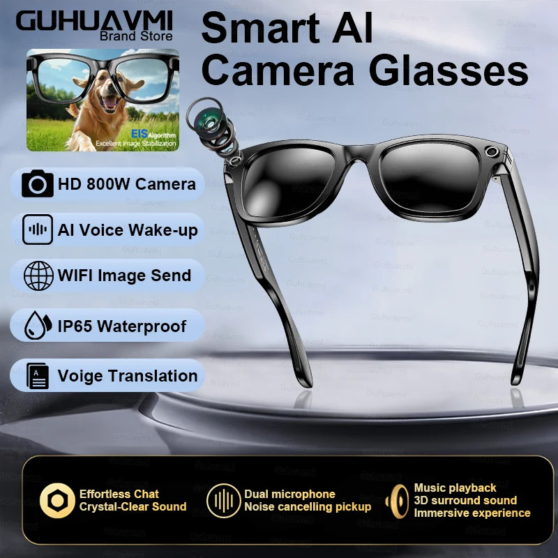 New 4K Ultra HD AI Smart Glasses Bluetooth Call 800W Camera IP65 Voice Assistant