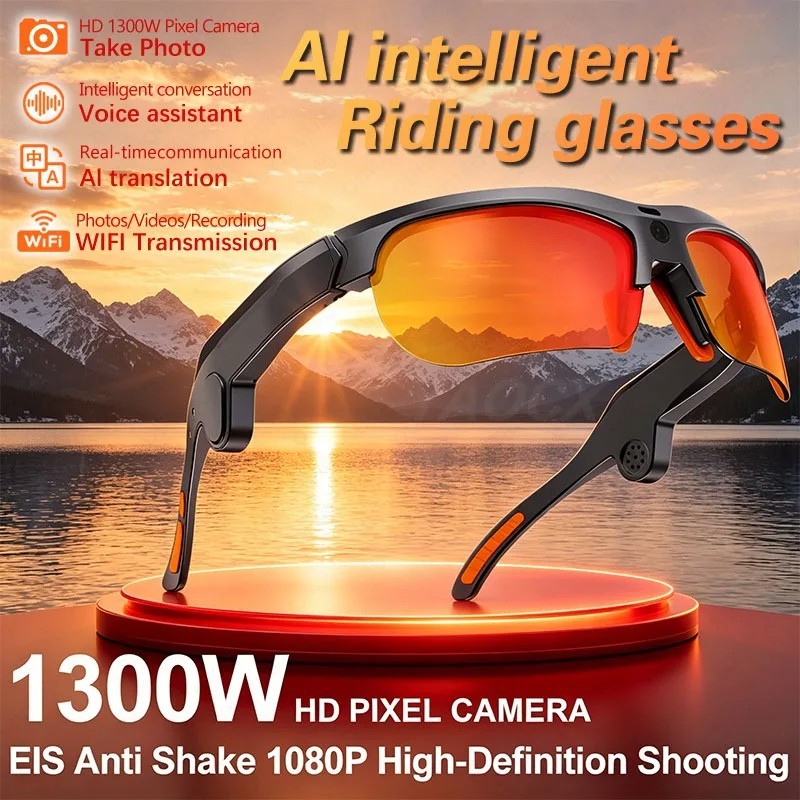 Al Intelligent Riding Glasses 1300W HD Camera EIS Anti Shake 1080P Videos V8