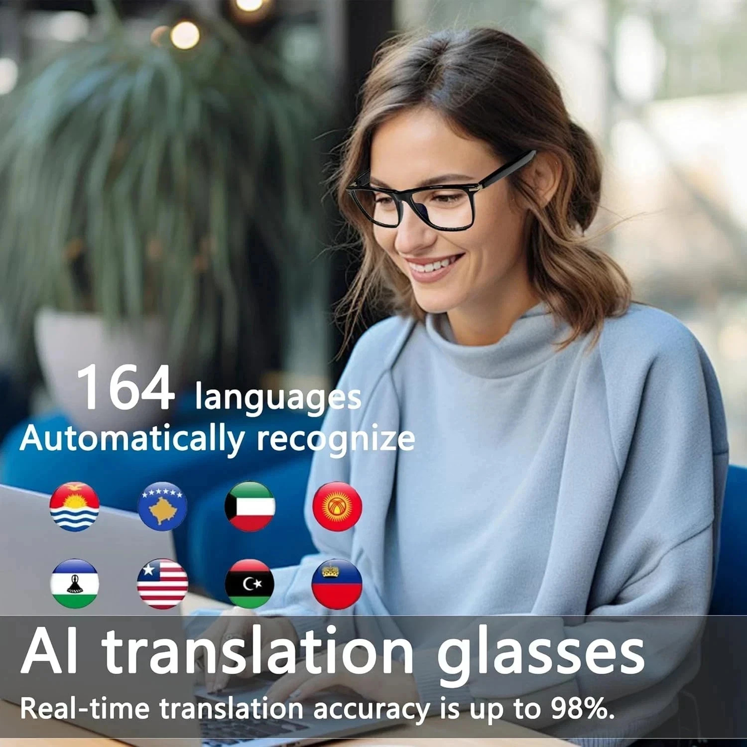Bluetooth Smart Glasses with Speakers Eyewear Music translator Headphones Black