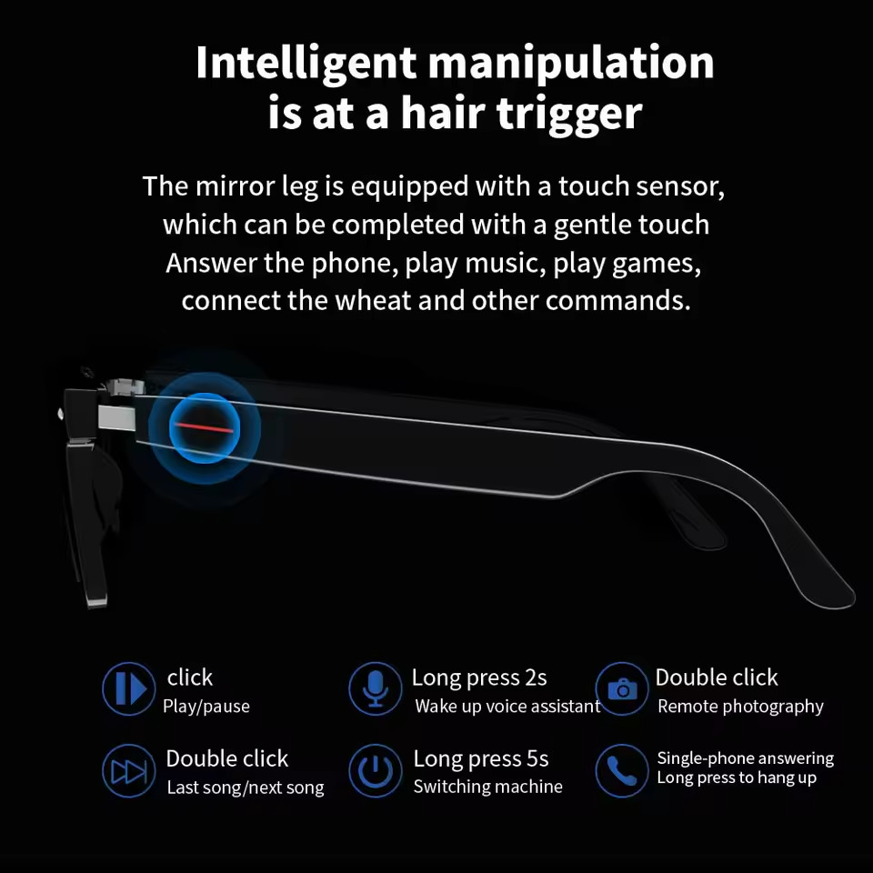SENBONO E13 Smart Glasses Bluetooth Audio Sunglasses Blue Light Filter Black Box