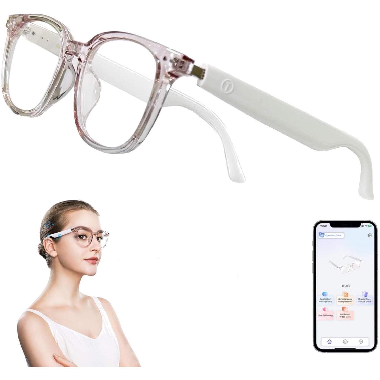 Elegant AI Translation Smart Glasses for Women – 165+ Languages & Stylish Design