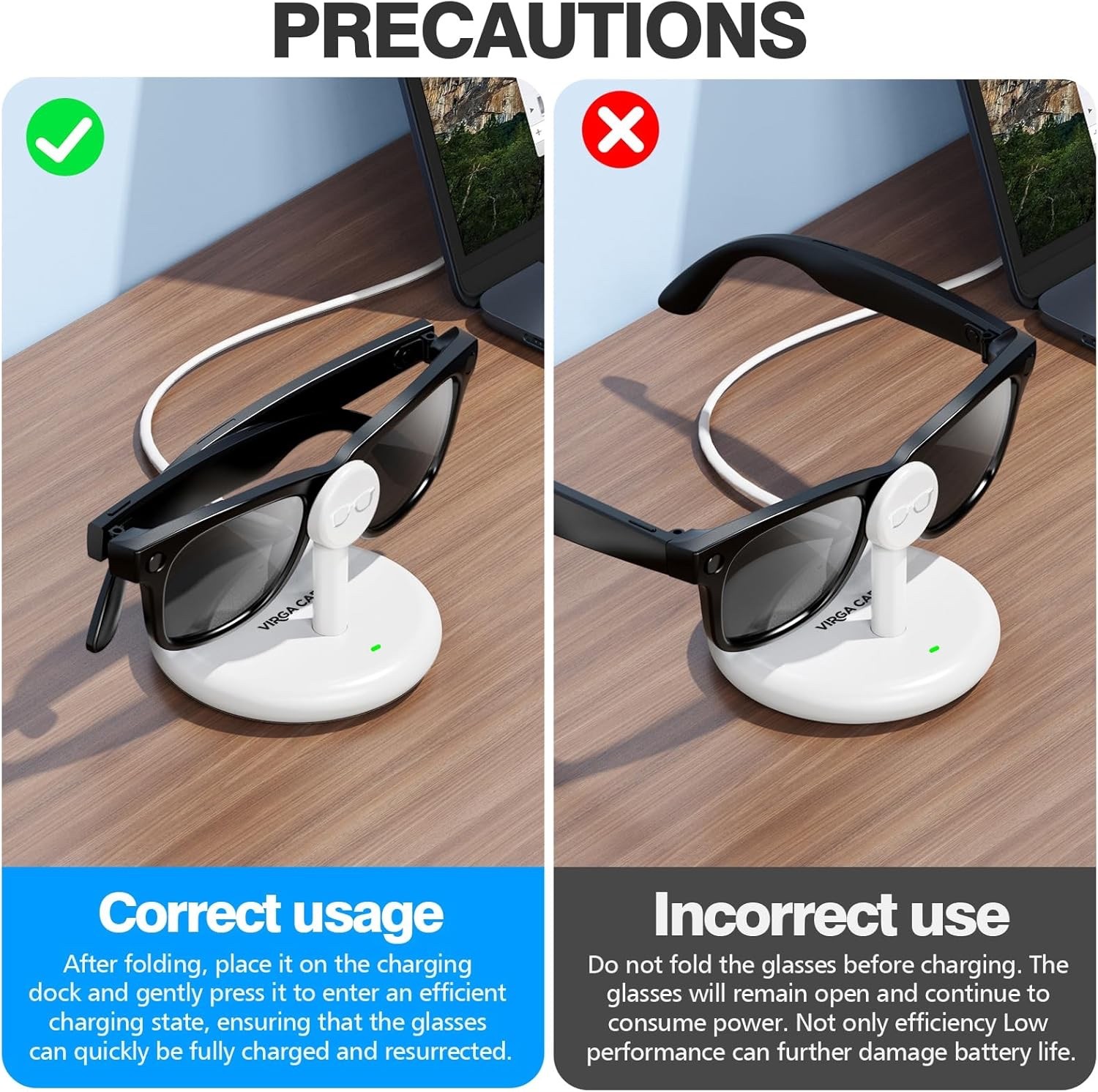 VIRGA Charging Station For Ray-Ban Meta Smart Glasses Travel Charger