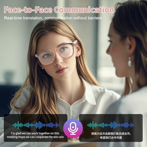 AI Smart Glasses with Real-Time Translation, Bluetooth 5.3, 160+ Languages, Open