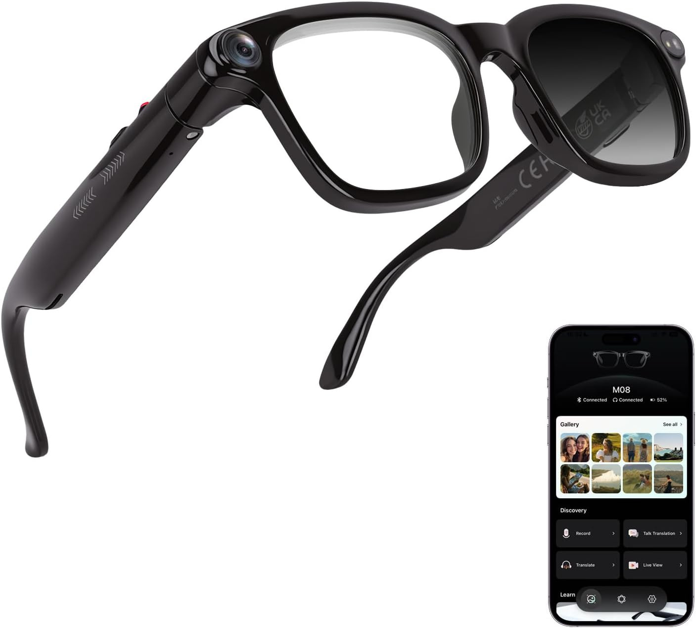 AI Smart Glasses with 8MP Camera, 1080P Video Recording and Photo, Bluetooth 5.4