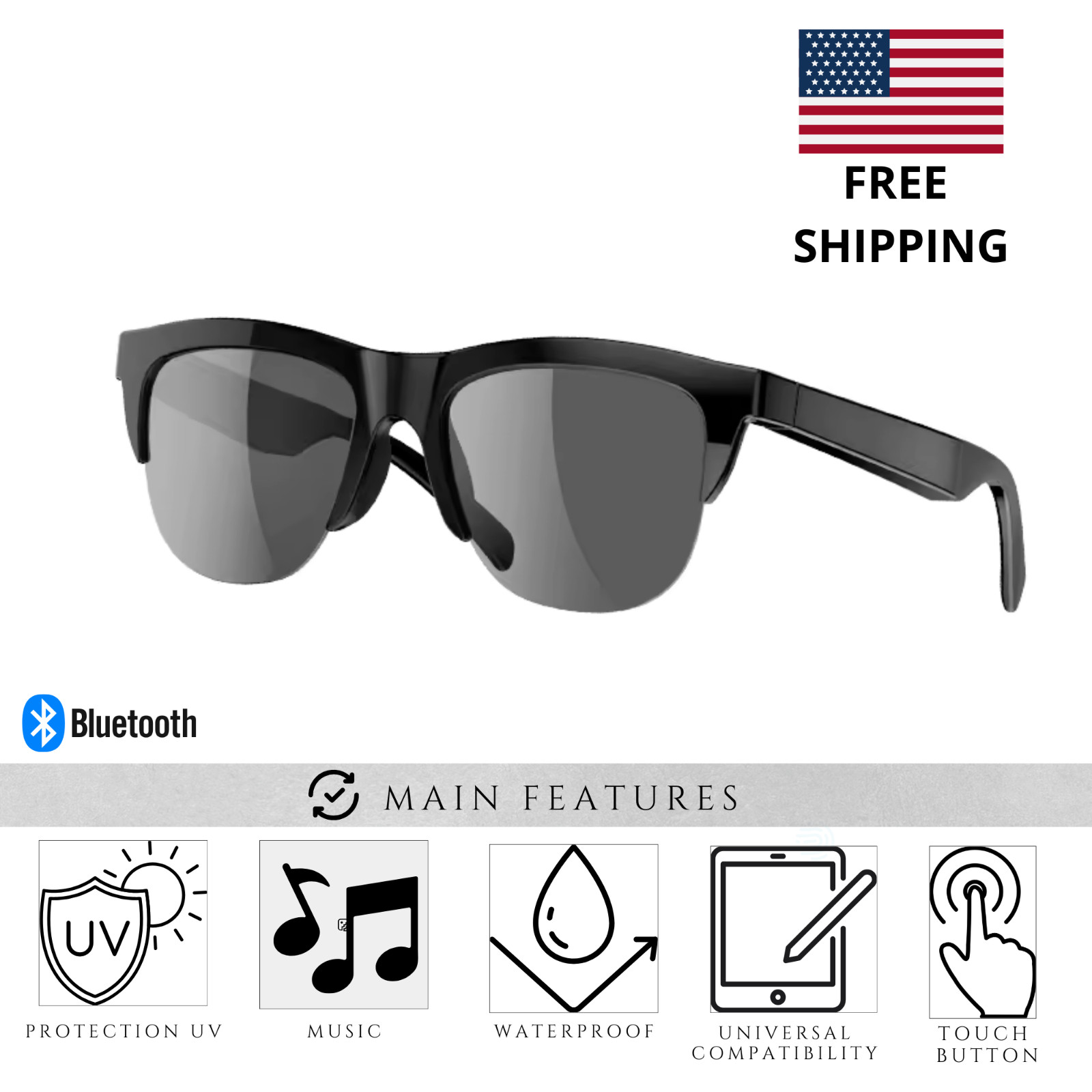 Bluetooth Smart Glasses Open Ear Sunglasses Music Call UV Lenses Men Women