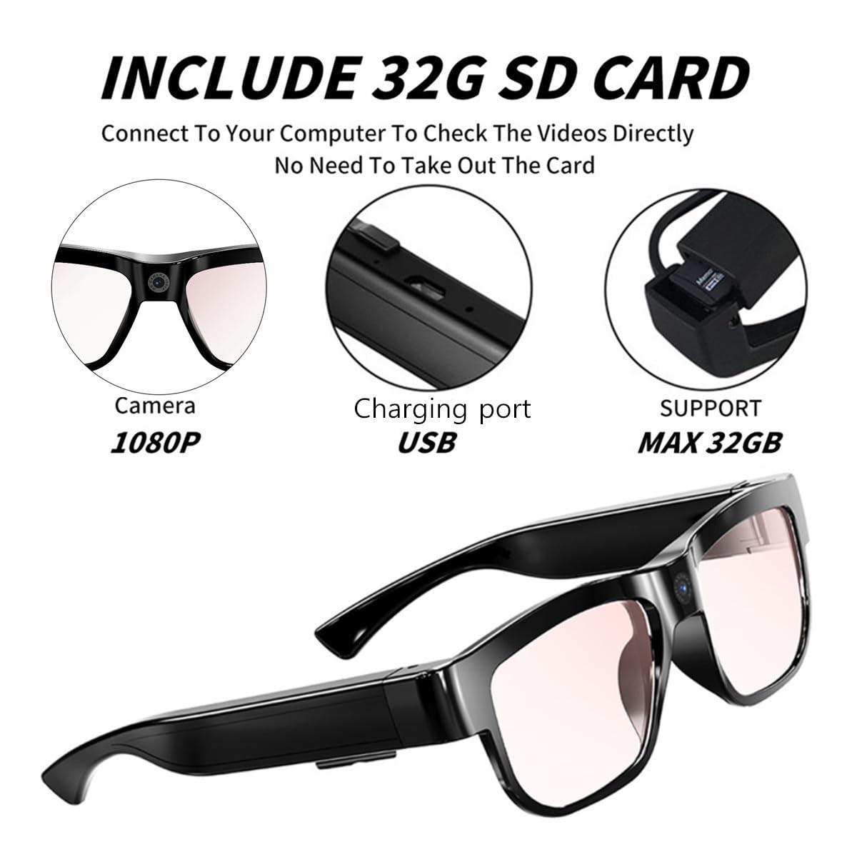 Camera Glasses Smart Video Glasses with Camera Wearable Sports Eye Glasses Ou…
