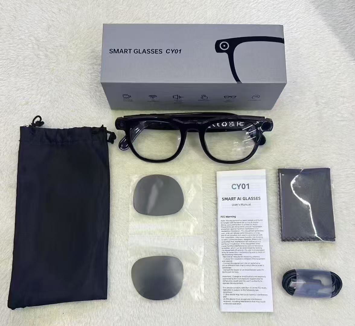 1CY01 AI Smart Glasses Bluetooth 5.0 Translator Camera HD Video for Android iOS