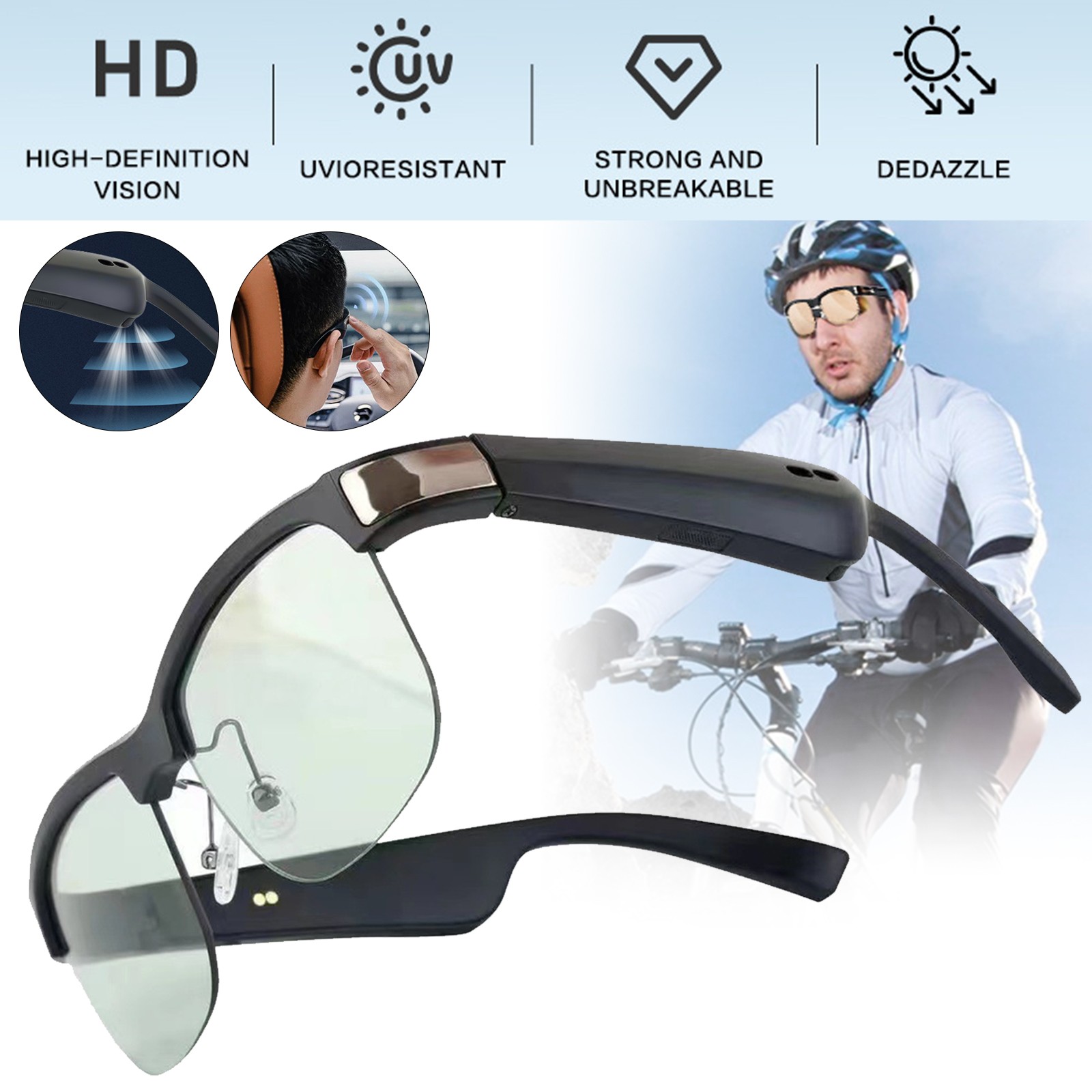 Smart Glasses Safety Glasses with Bluetooth Speaker Indoor/Outdoor UV Protection
