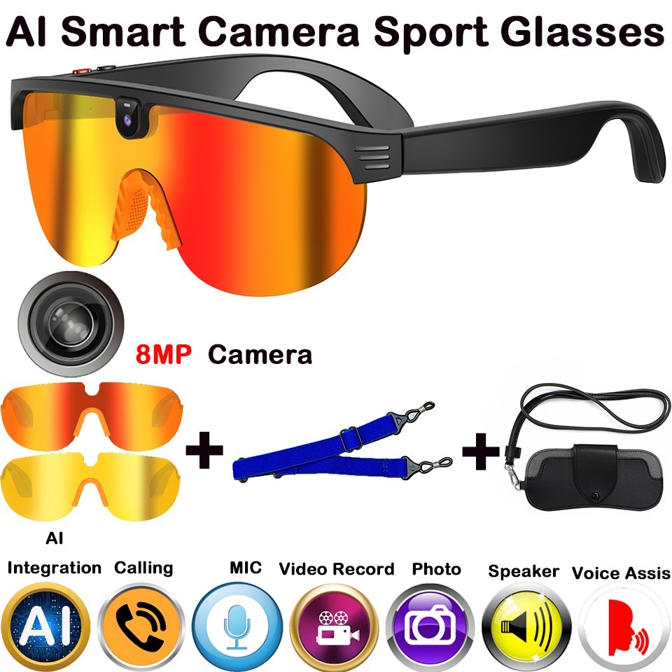 4K AI smart glasses with camera Multifunction Camera Bluetooth Call Voice Assis