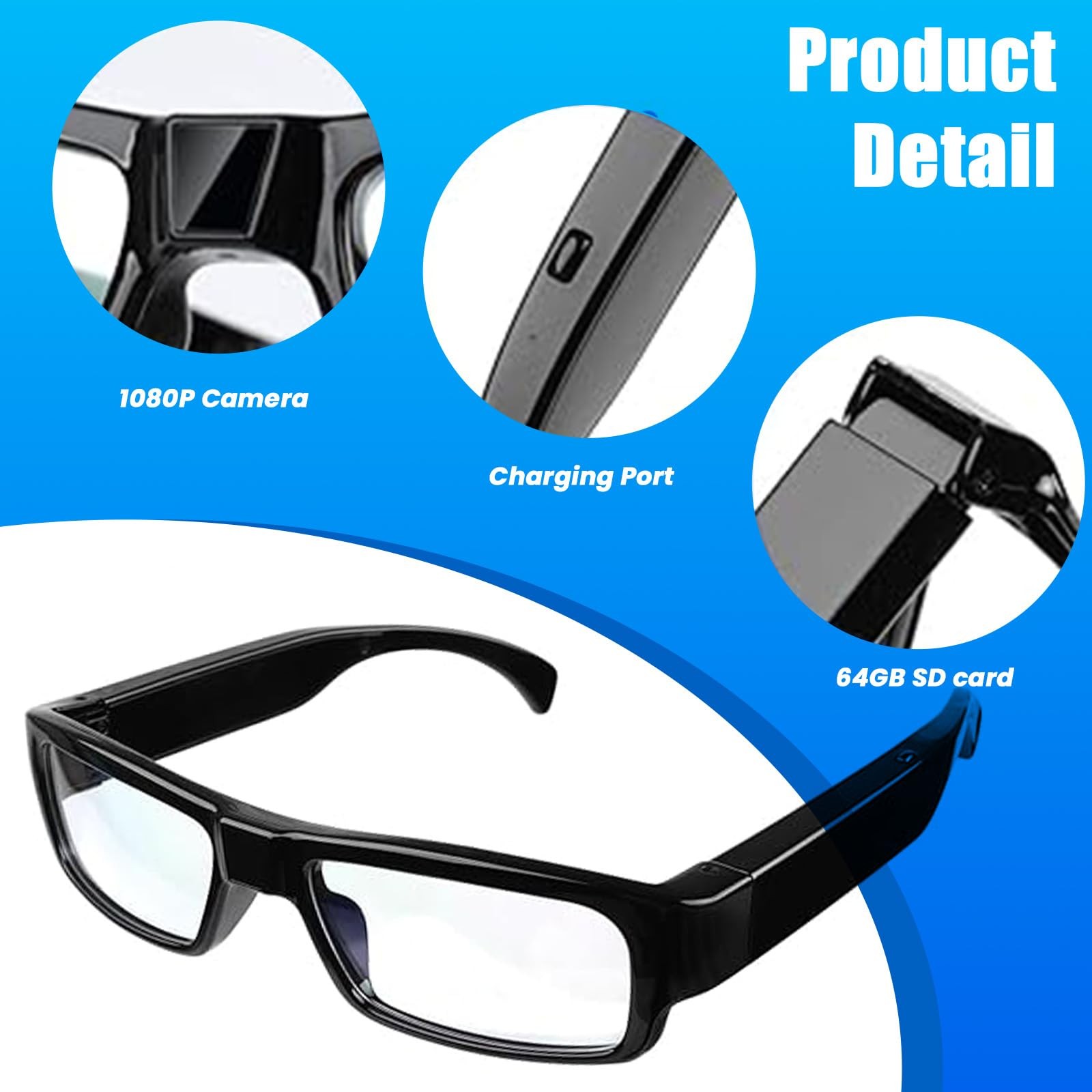 Glasses Video Glasses HD with 64GB Memory Card Recording Glasses Smart Glasse…