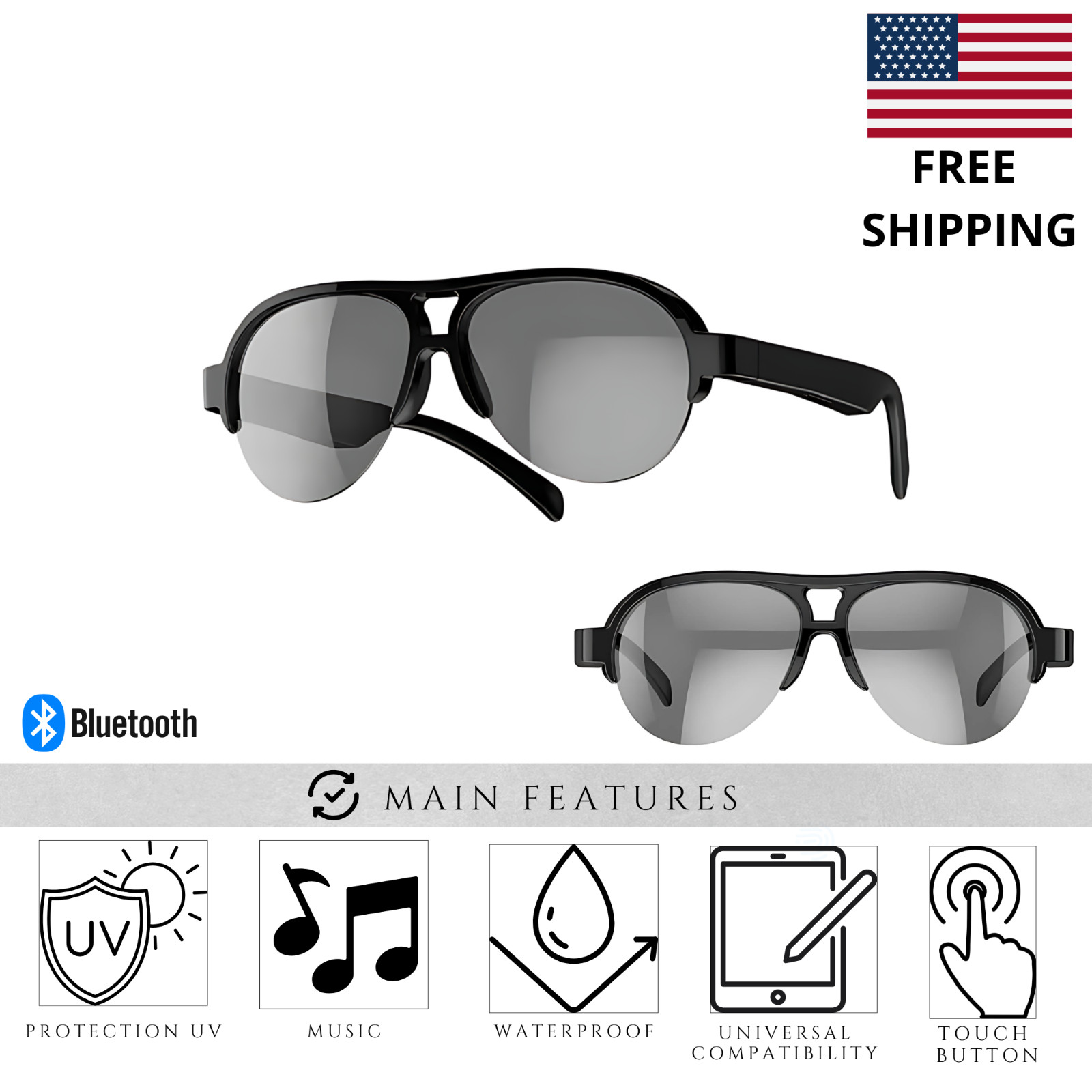 Bluetooth Smart Glasses Open Ear Sunglasses Music Call UV Lenses Men Women