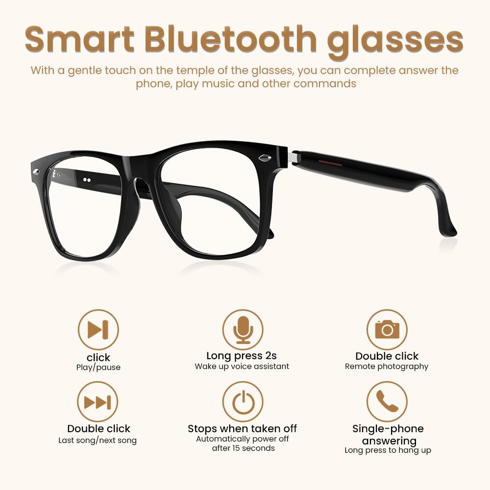 Bluetooth Audio Smart Glasses Blue Light Blocking Open Ear Speaker Voice