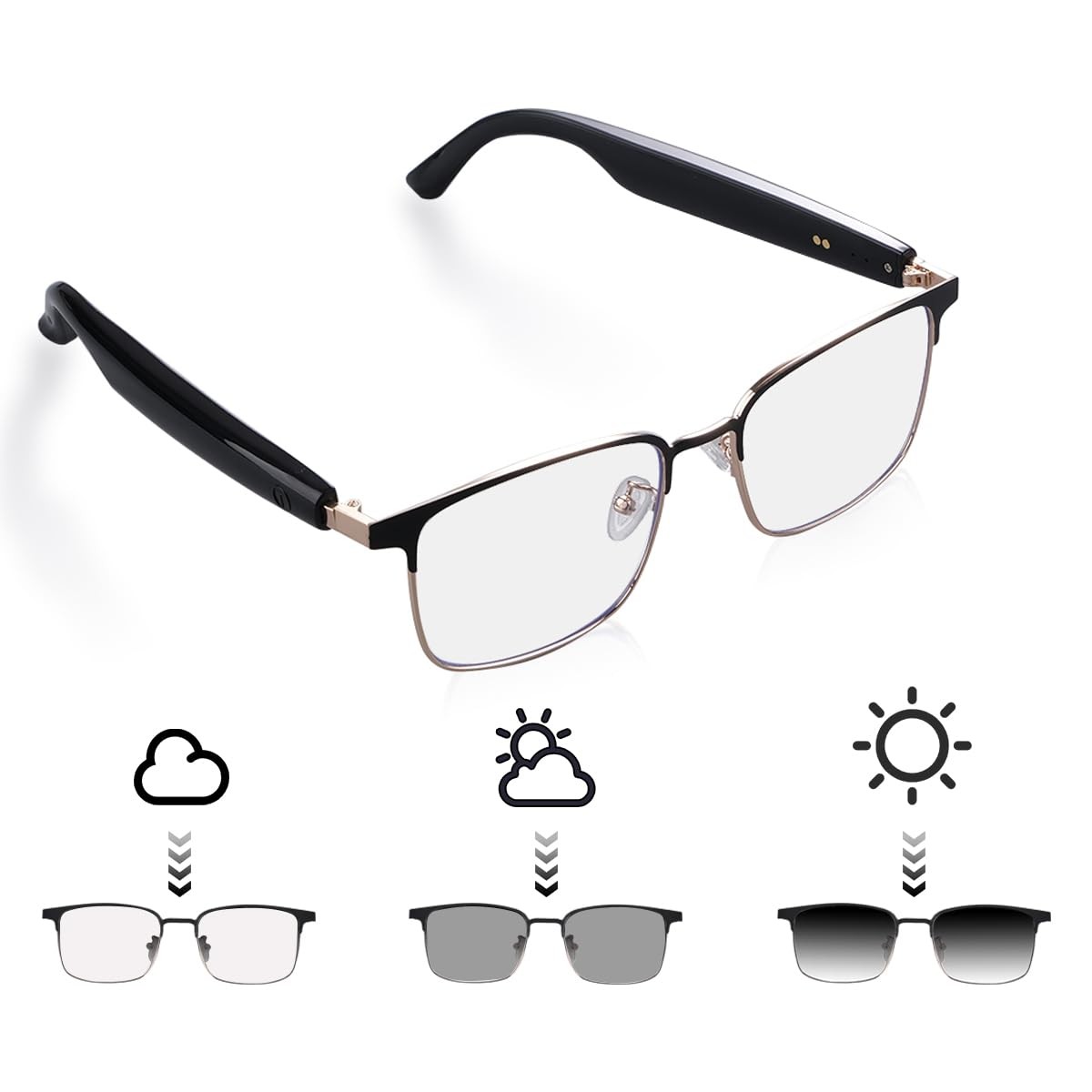 QJF Smart Glasses for Men & Women with Photochromic Lenses, Bluetooth 5.3, Po…