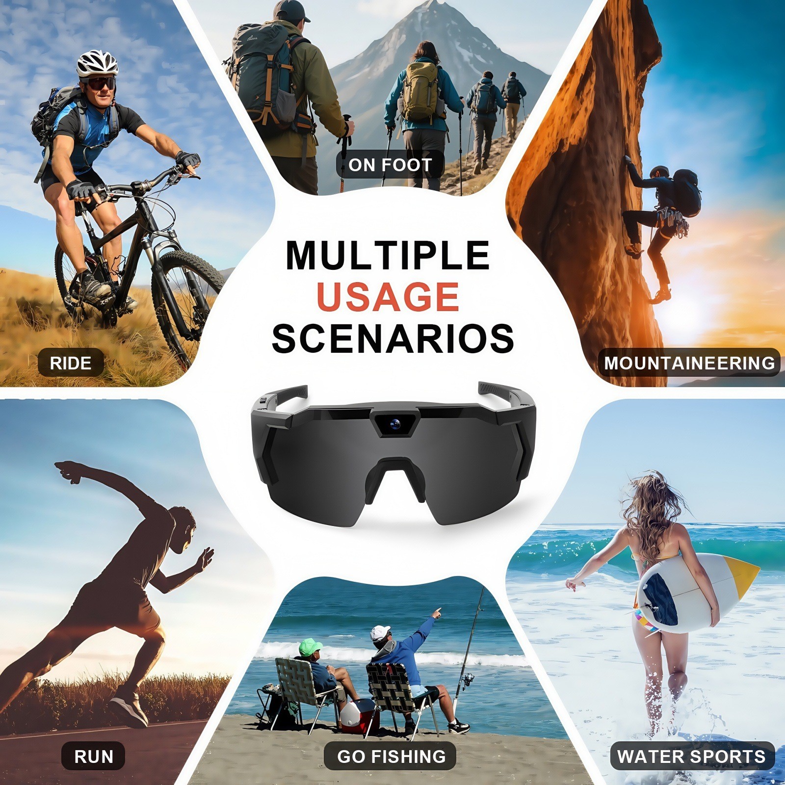 1080P HD Camera Sunglasses Polarized Lens Hands-Free Video Recorder for Sports