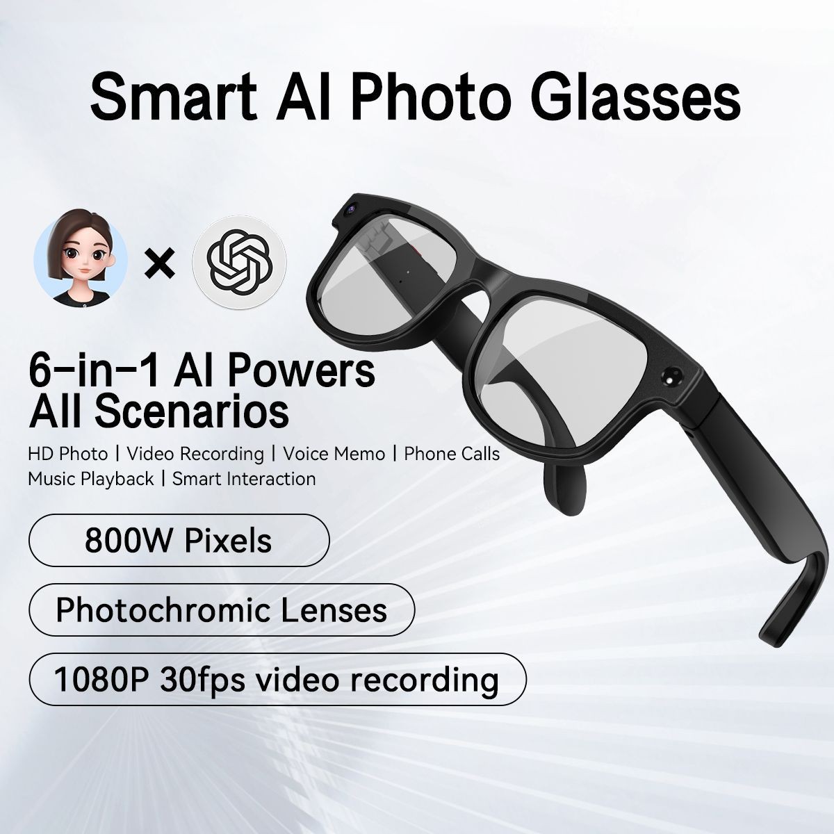 Smart Glasses G2 Camera Video Recording Bluetooth AI Translation Music Control