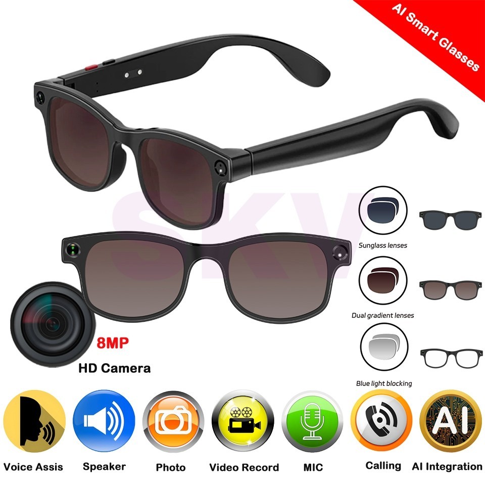 2026 Classic AI Smart Glasses 8MP Camera Waterproof Bluetooth Call Playing