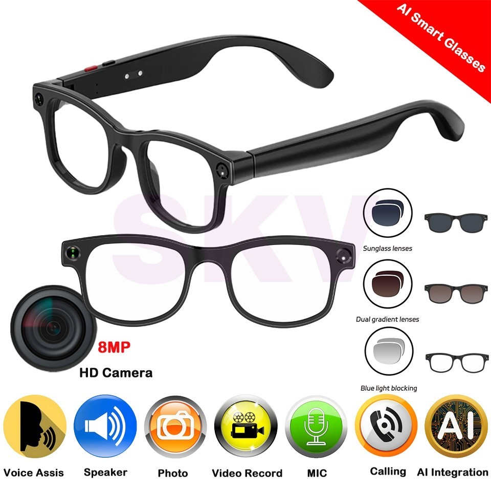 HD Video AI smart glasses with camera and bluetooth and video recording